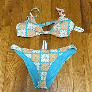 Floral Bikini Set in Blue and Orange